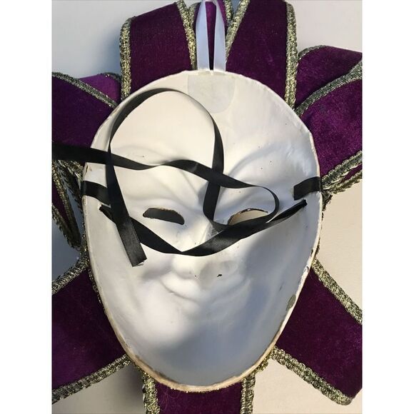 Mask Jester Gold Purple Carnival Tie Back Adjustable Wall Mounting paper Mache - Picture 6 of 7